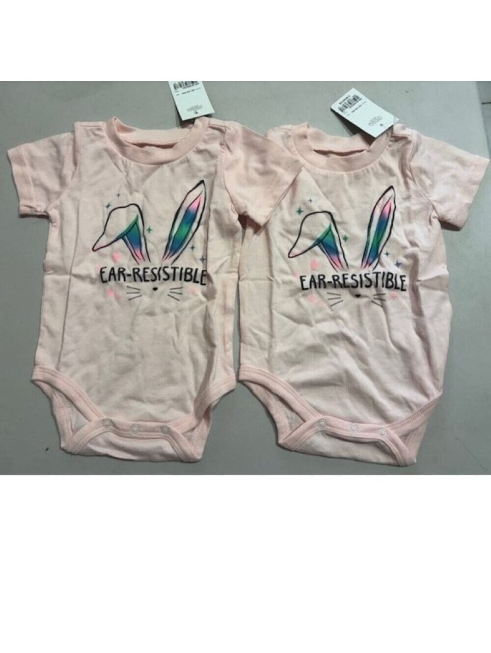 City Streets 2 Easter Bodysuits 3 mths Girls EAR-RESISTIBLE Pink Short Sleeve